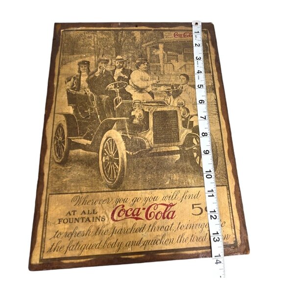 Antique COCA-COLA AT‎ ALL Fountains Model T Car Poster Wood Wall Hang 14"x 10.5" - Picture 8 of 11
